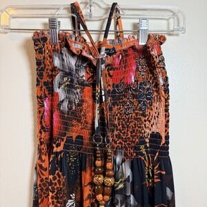 Just Love Y2K Halter Dress Lined Tiered Size L Ruffle Floral Lace Necklace Strap